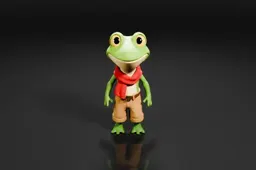 Green frog standing on a black background