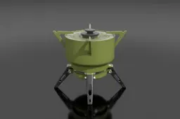 Compact folding camp stove in matte olive-green steel with fold-out legs and