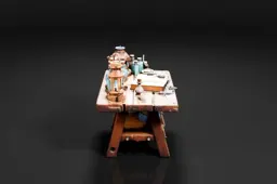 Small wooden table with a workbench on top of it