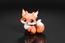 Cute chibi fox figurine, oversized fluffy tail, hand-painted toy aesthetic