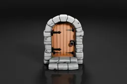 Small stone archway with a wooden door in the center