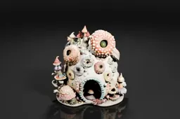Small ceramic sculpture of a mushroom house