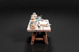 Small wooden table with a unique design on it
