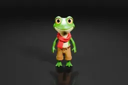 Green frog standing on a black background