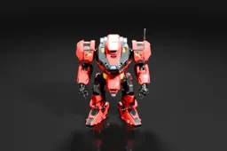 Photograph of a red and black robot-like figure