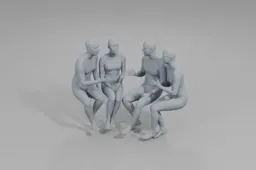 Group of four human figures sitting in a circle, facing each other