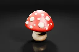 Photograph of a red and white mushroom with white spots on its cap