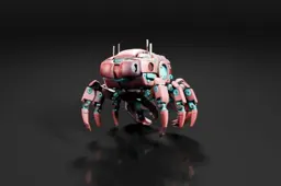 Robot-like creature with a pink and blue color scheme