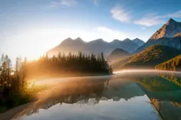 Beautiful landscape of a mountain range with a lake in the foreground
