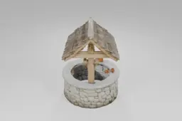 Small wooden structure with a thatched roof