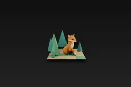 Small figurine of a fox sitting on a wooden base