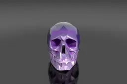 Intricately faceted geode-cut gemstone skull, each facet a distinct flat