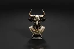 Photograph of a small statue of a bull's head