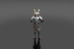 Low-poly stylized samurai warrior in geometric faceted armor plates, katana