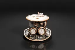 Small, ornate, cylindrical object with a lid on top