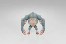 Muscular humanoid creature with a lizard-like face, blue-green scales, and