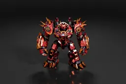 Robot-like figure with a red and gold color scheme