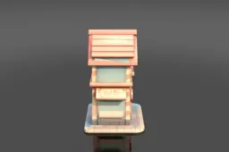 Small, square-shaped structure with a pink and green color scheme