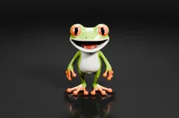 Green tree frog with big, round eyes and a big smile on its face