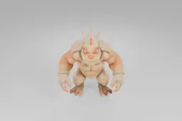 Muscular orange reptilian creature with a mohawk, spiked back, and intense
