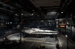 Futuristic space station with a large spaceship in the center