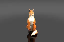 Low-poly stylized fox spirit with faceted geometric fur patches in autumn
