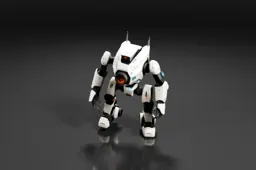 Futuristic humanoid robot with white armor, orange accents, and articulated
