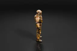 Robot-like figure standing on a black background