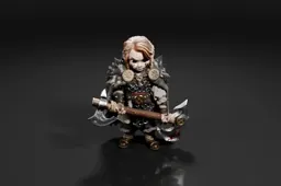 Miniature figurine of a young girl with blonde hair and a fierce expression