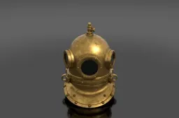 Vintage brass diving helmet, riveted brass, thick glass viewports