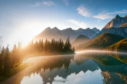 Beautiful landscape of a mountain range with a lake in the foreground