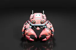 Robot-like creature with a pink and blue color scheme
