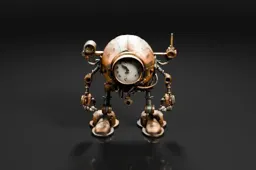 Sculpture of a robot-like figure made of metal