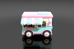 Cartoon-style toy food truck with a friendly face