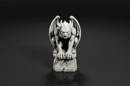 Black and white photograph of a statue of a gargoyle