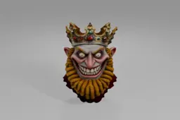 Cartoon-like mask with a crown on top of its head
