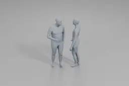 Two 3D models of a man and a woman standing side by side