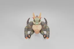 Friendly cartoon dragon with green scaly skin, large orange horns, big