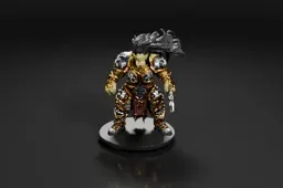 Green-skinned orc warrior stands ready on a black platform, gripping a large