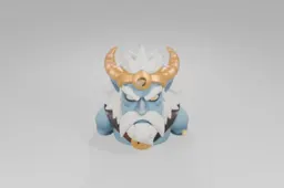 Blue-skinned character with glowing yellow eyes, large white beard, white hair