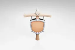 Medieval sword with a wooden handle and a metal shield attached to it