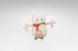 Small figurine of a white cat with a red scarf around its neck