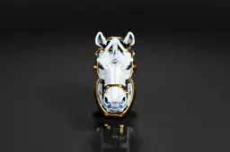 Close-up of a ring in the shape of a horse's head