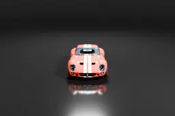 Red sports car with white stripes on the hood and body