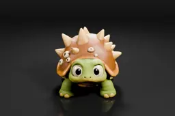 Photograph of a small figurine of a green turtle with a brown hat on its head