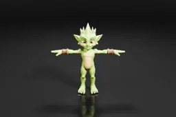 Small figurine of a green alien with a pointed head and two arms stretched