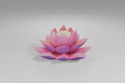 Stylized lotus flower with layered pink and magenta petals radiates outward