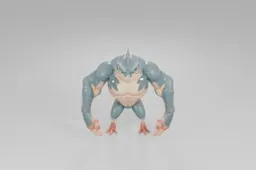 Muscular humanoid creature with a lizard-like face, blue-green scales, and