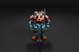 Photograph of a robot-like figure standing on a black background