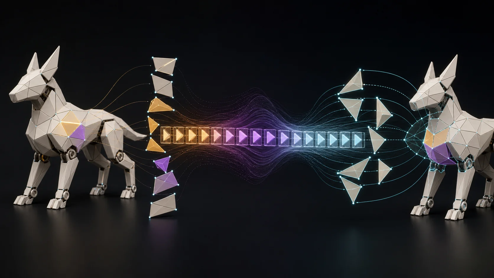 A low-poly mesh converted into ordered face tokens and reconstructed